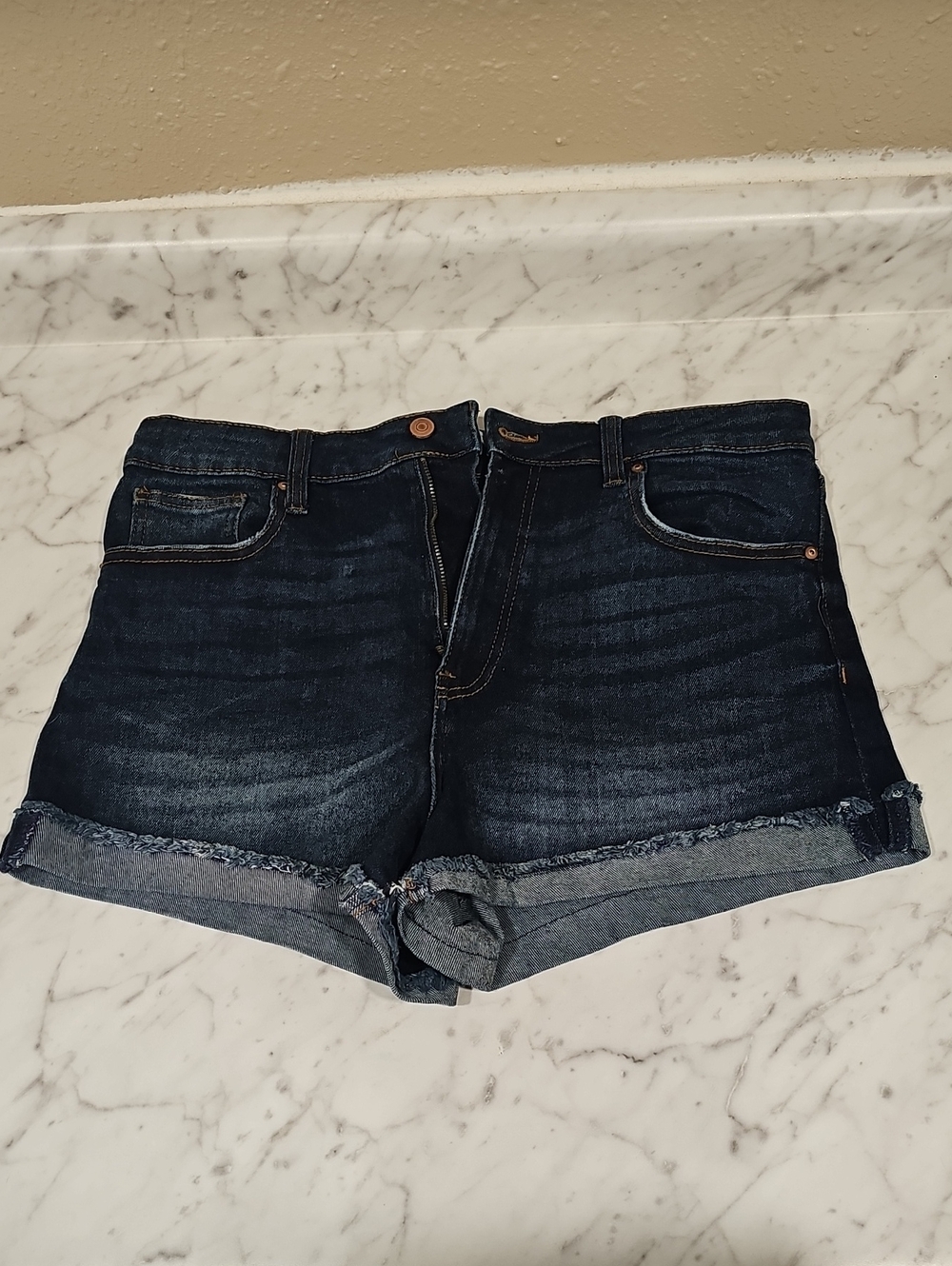 Celebrity Pink Dark Blue Washed Denim Cuffed Shorts